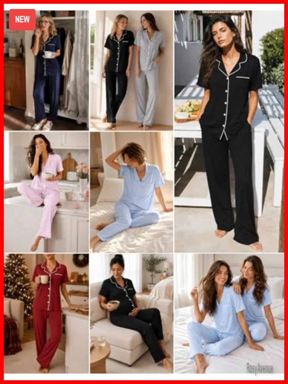 2 Piece Short Sleeve Pajama Set with Long Pants